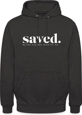 Produktbild von Spreadshirt Saved By Jesus Gott Religion Christus Christ Uni Hoodie, S, Anthrazit