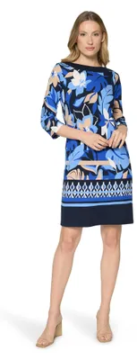 Productafbeelding van Korte jurk met 3/4 mouwen, model 8881, donkerblauw/blauw, maat 38