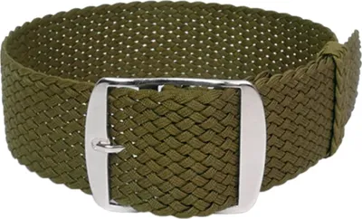 Produktbild von ClassicWatchStraps Perlon Uhrenarmband - Olivgrün, 16 mm, Silber gebürstet