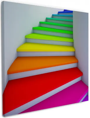 Produktbild von Wallario Premium Leinwandbild Bunte Treppe in Größe 50 x 50 cm