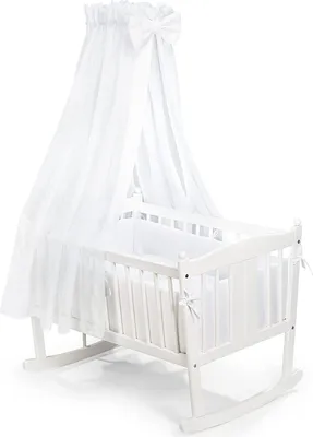 Produktbild von Kufenwiege "KARLA" Komplett  weiss  mit Chiffonhimmel