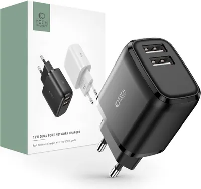 Zdjęcie produktu dla Tech-Protect C12W 2-portowa adowarka sieciowa 2.4A czarna