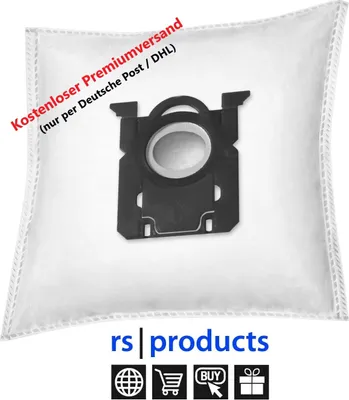 A white vacuum cleaner bag with a black dust collector attachment.