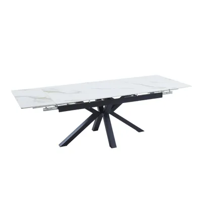 Obrázek produktu pro Rozkládací stůl CasaDolce AROSA, 160/240x90x76 cm, vzor bílý mramor, černé nohy