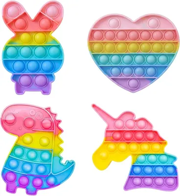 Produktbild von Fidget Spielzeugset, 4 bunte Silikonfiguren, Anti-Stress, für Kinder und Erwachsene