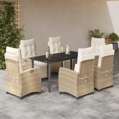 Produktbild von Design 7-tlg. Garten-Essgruppe mit Kissen Beige Poly Rattan, Gartenmöbel-Sets 2024 Neu