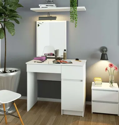 Obrázek produktu pro Toaletní stolek se zrcadlem BRETIK - bílý, pravé provedení