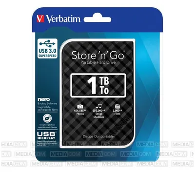 Produktbild von Verbatim Portables Festplattenlaufwerk Store 'n' Go USB 3.0, 1 TB, Schwarz, 1 TB, 3.2 Gen 1 (3.1 Gen 1), 5400 RPM, Schwarz