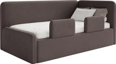 Produktbild von Selsey Fanko – Kinderbett 90x200 cm mit Rausfallschutz, Matratze, Kopfteil rechts, Samt,Braun