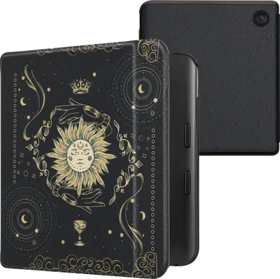 Produktbild von kwmobile Schutzhülle für Kobo Kobo Libra Colour / Tolino Vision Color Hülle - eReader Flip Case mit Auto Sleep Funktion - Tarot Karten mit Dunkelblau