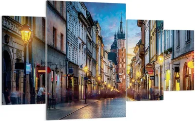 Produktbild von Bild auf Leinwand - Leinwandbild - 4 Teile - Krakau Kirche Mariacki - 160x90cm - Wand Bild - Wanddeko - Wandbilder - Leinwanddruck - Bilder - Wanddekoration - Leinwand bilder - DL160x90-4722