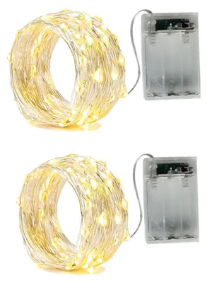 LED-Lichterketten 2er-Set, 50 LEDs, 5 m, Warmweiß, batteriebetrieben