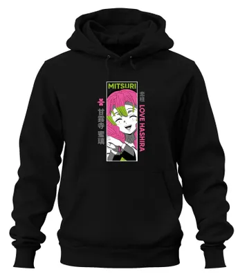 Obrázek produktu pro Mitsuri Love Hashira Demon Slayer Anime Gift Otaku kawaii Uni mikina s kapucí, černá, 3XL