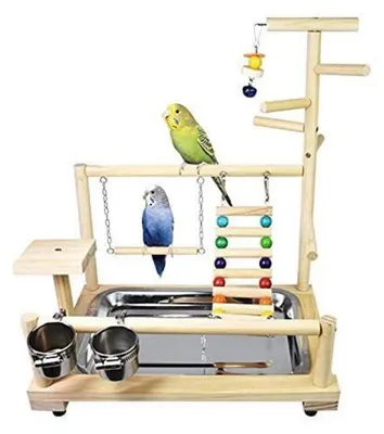 Produktbild von Vogel-Sitzstange Holz Spielzeug für Papageien Wellensittiche Nymphensittiche Finken 37x26x44cm