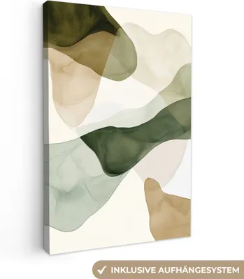 Produktbild von Leinwand Bilder 20x30 cm - Japandi - Abstrakt - Beige - Grün, Bild Modern, Wanddeko, Gemälde