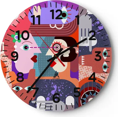 Produktbild von Wanduhr - Rund - Glasuhr - Abstraktion modern - 40x40cm - Schleichendes Uhrwerk - Lautlos - zum Aufhängen bereit - Dekoration Modern - Wanddekoration aus Glas - C4AR40x40-3984
