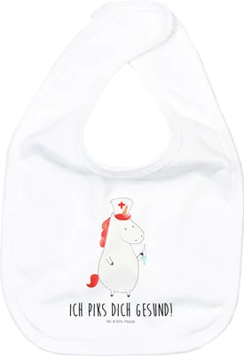 Produktbild von Mr. & Mrs. Panda Lätzchen Einhorn Krankenschwester - Weiß - Geschenk, Krankenpflegerin, Sabberlätzchen, Sabber, Für Babys, Krankenpfleger, Schlabberlatz, Babylätzchen