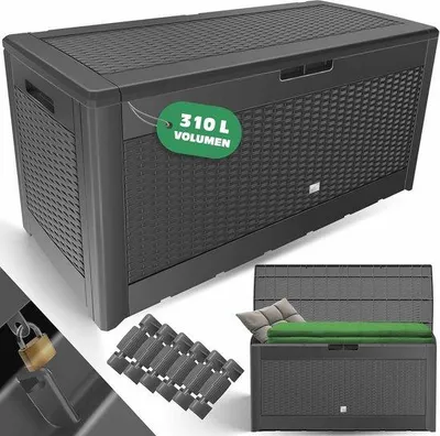 Produktbild von Famanu Aufbewahrungsbox 310 Liter mit Rollen und klappbarem Deckel - Gartenbox in Rattanoptik