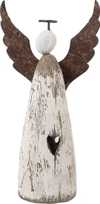 Produktbild von Clayre & Eef Dekorationsfigur Engel 9x4x18 cm Weiß Braun Holz