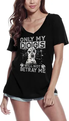 Produktbild von Damen Grafik T-Shirt V-Ausschnitt Nur meine Hunde werden mich nicht verraten - süße Dalmatinerpfote lustig – Only My Dogs Will Not Betray Me - Cute