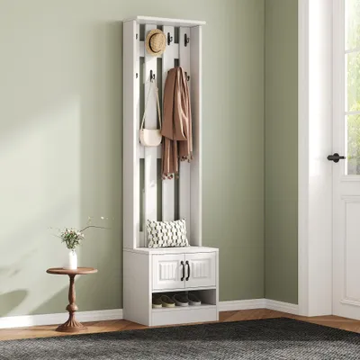 Zdjęcie produktu dla Szafka na buty, szafka do przedpokoju, mebel do przedpokoju, z 2 drzwiami, z tylną ścianką, z 8 haczykami na buty, praktyczny design zapewniający porządek, kolor biały, wymiary: szerokość 50 cm, głębokość 36 cm, wysokość 190 cm
