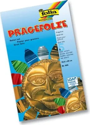 A package of colored foil for embossing or relief work, featuring a sun design.
