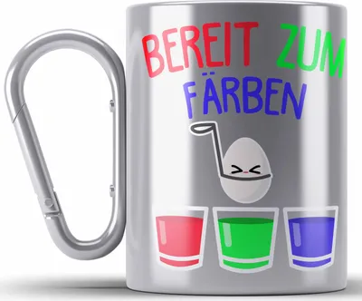 Produktbild von Trendation - Edelstahl Tasse Karabiner Ostern Ostergeschenke Kinder Geschenke Lustige Grafik Osterhase Osterei Frohe Ostern Eier Färben (Silber)