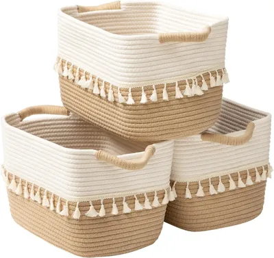 Immagine prodotto di Omgoods - Set di 3 cesti portaoggetti in cotone intrecciato