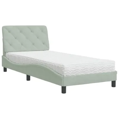 Imagen del producto de Cama con colchón terciopelo gris claro 80x200 cm