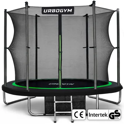 Produktbild von URBOGYM Trampolin JUMPER 8FT Gartentrampolin für Kinder Komplett-Set mit Sicherheitsnetz, Leiter, Randabdeckung, Outdoor, Grün, robust, Ø 252 cm
