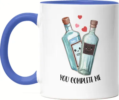Produktbild von You Complete Me Tasse Blau Gin Tonic Valentinstag Freundin Freund Süß Geschenkidee Paar Liebe