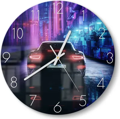 Produktbild von DEQORI Glasuhr Ø30 cm Zahlen 'Neon-Nachtflitzer' Wanduhr Glas Uhr Design leise Küchenuhr