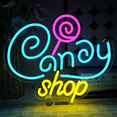Neon-Schild Snoepwinkel LED Wanddeko, 36,8 x 32 cm, Acryl