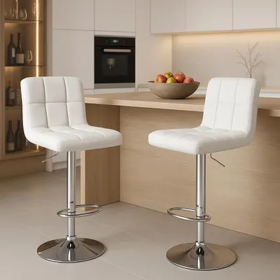 Produktbild von Sweetcrispy Barhocker 2er Set, Moderner Stil Barstuhl Höhenverstellbar 60-80 CM, Metallbeine Bar Hocker, Hocker Küche, Hoch Barhocker mit Lehne(weiß)