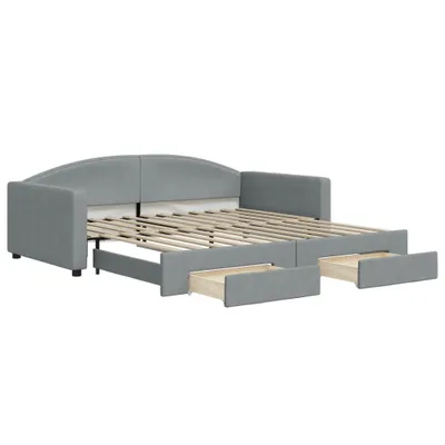 Produktbild von vidaXL Tagesbett Ausziehbar mit Schubladen Hellgrau 100x200 cm Stoff