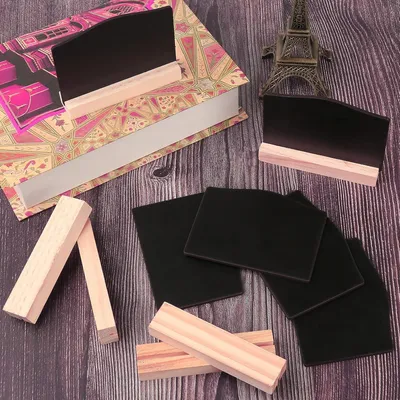 Produktbild von Verpackung von 12 Mini-Schultafeln mit Ständer, kleine Holzschultafeln für Etikettierung, Mini-Tafelset, Platzkarten, Preisschilder, Platzkarten, Schultafelständer für Hochzeiten, Geburtstage usw. (gewellt)
