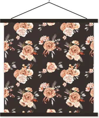Produktbild von MuchoWow® Textilposter Rosen - Blumen - Schwarz 60x60 cm mit schwarzem Rahmen - Posteraufhänger
