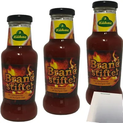 Produktbild von Kühne Würzsauce Brandstifter 3er Pack (3x250ml Flasche) + usy Block