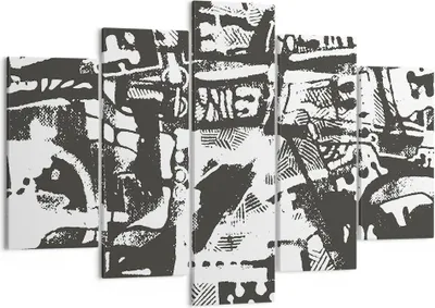 Produktbild von Bild auf Leinwand - Leinwandbild - 5 Teile - Schwarzweiß Figuren Abstraktion - 150x100cm - Wand Bild - Wanddeko - Wandbilder - Leinwanddruck - Bilder - Wanddekoration - Leinwand bilder EA150x100-5125