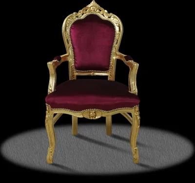 Produktbild von Barockstuhl Barock Stuhl Armlehne Bordeaux Rot Gold Stoff Esszimmer Wohnzimmer Büro Flur Schminkstuhl Klassisch Premium Luxus Modern Retro Royal