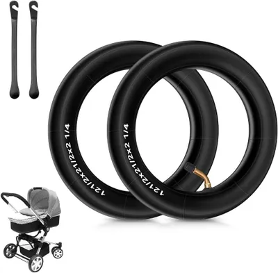 Immagine prodotto di 2 tubi pneumatici per passeggini da 12 pollici - camere d'aria per biciclette misura 12 1/2 x 2 1/4 pollici con valvola ad angolo di 45°, incluse camere d'aria rinforzate per biciclette per bambini