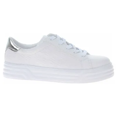 A white sneaker with a silver accent on the heel, shown from the side against a white background.