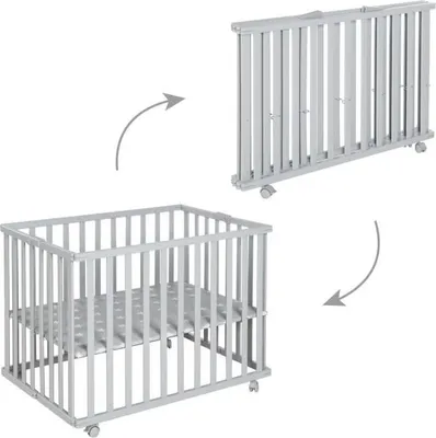 Image de Parc Bébé Pliable ROBA Little Stars, 75 x 100 cm, Hauteur Réglable, 4 Roues Freinées, Bois Laqué Gris Taupe