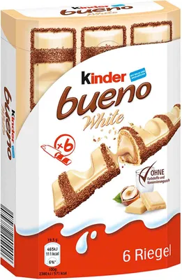 Produktbild von Kinder bueno White 6 einzeln verpackte Waffelriegel mit Füllung 132g