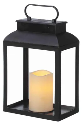 Produktbild von Deko Kunststoff Laterne mit LED Kerze - 24 cm Timer Batterie Betrieb