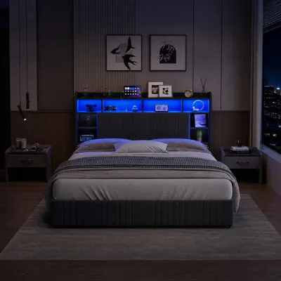 Imagen del producto de Cama de lino gris de 140x200 cm con cajones prácticos, cama tapizada moderna con somier, silenciosa y estable, ideal para dormitorios y habitaciones juveniles