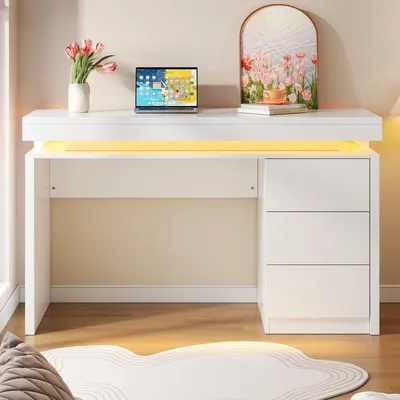 Image de Bureau moderne à LED 120 x 50 x 78,5 cm avec tiroirs pour le télétravail