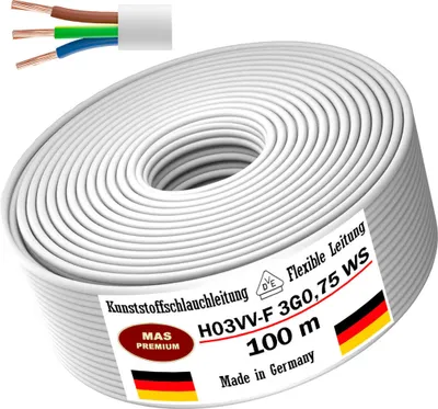 Produktbild von 100m Kunststoffschlauchleitung H03VV-F 3G0,75 Weiß Flexible Leitung Gerätekabel