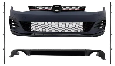 Imagen del producto de Kit de carrocería para VW Golf 7.5, modelo restyling, hatchback, años 2017-2020, diseño GTI, que incluye parachoques delantero, parrilla del radiador y faldones laterales.