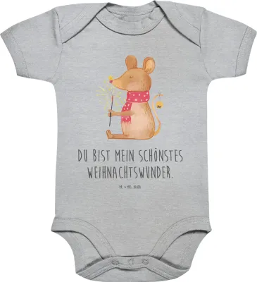 Produktbild von Mr. & Mrs. Panda Einteiler Maus Weihnachten 12. - 18. Monat - Heather Grey - Geschenk, Weihnachtsgruß, Babystrampler, Strampler, Frohe, Weihnachtswunder, Weihnachtsmotiv